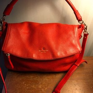 Kate Spade large leather cross body purse in coral.